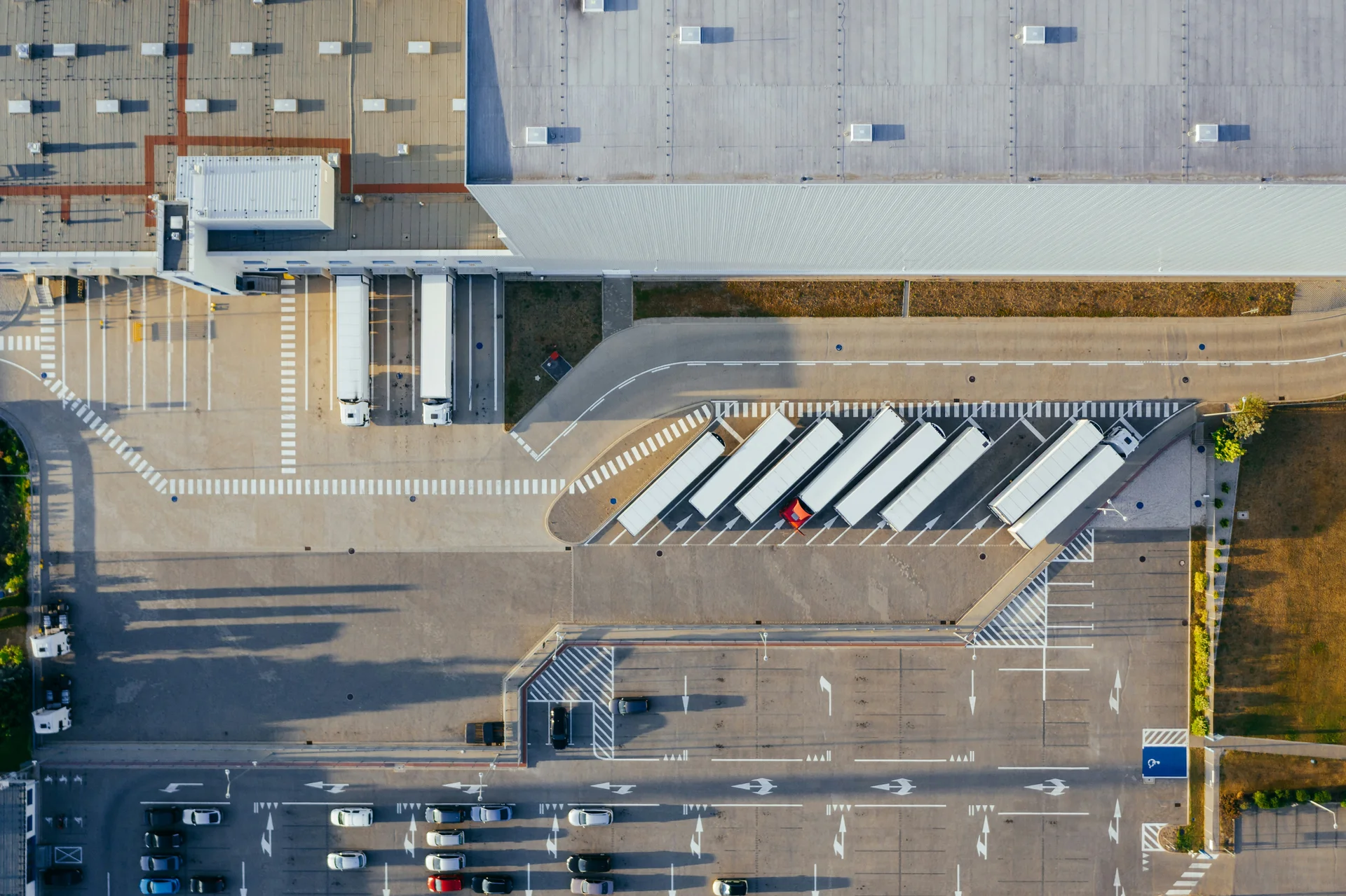 Aerial view of trailers at a distribution facility